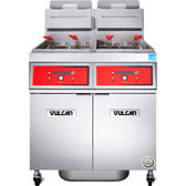 Vulcan 2TR65DF-1 PowerFry3 Natural Gas 130-140 lb. 2 Unit Floor Fryer System with Digital Controls and KleenScreen Filtration - 160,000 BTU