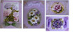 4 Card Set - Pyramid Purple & Pink Flowers