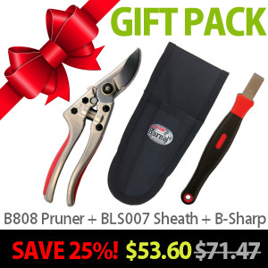 Gardener Gift Pack: B808 precision pruner, nylon sheath, and sharpener!