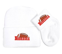 Nebraska Football Newborn Baby Knit Cap and Socks Set