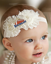 New England Football Baby/ Toddler Shabby Flower Hair Bow Headband