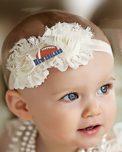 New England Football Baby/ Toddler Shabby Flower Hair Bow Headband