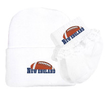 New England Football Newborn Baby Knit Cap and Socks with Lace Set