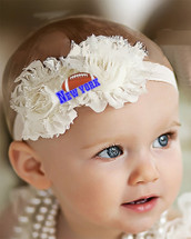 New York Blue Football Baby/ Toddler Shabby Flower Hair Bow Headband