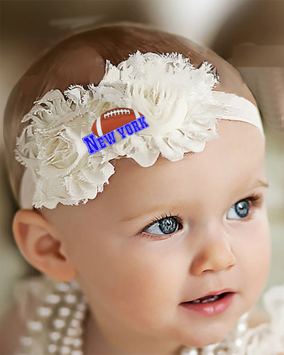 New York Blue Football Baby/ Toddler Shabby Flower Hair Bow Headband