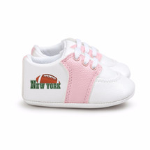 New York Blue Football Pre-Walker Baby Shoes - Pink Trim