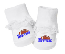 New York Blue Football Baby Toe Booties with Lace