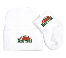 New York Green Football Newborn Baby Knit Cap and Socks Set