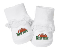 New York Green Football Baby Toe Booties with Lace