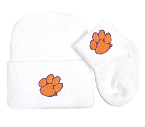 Clemson Tigers Newborn Baby Knit Cap and Socks Set