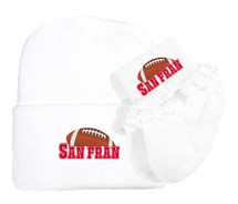 San Francisco Football Newborn Baby Knit Cap and Socks with Lace Set