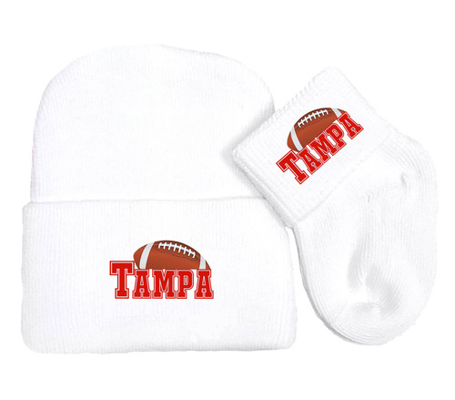 Tampa Football Newborn Baby Knit Cap and Socks Set