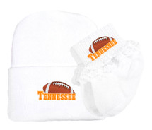 Tennessee Football Newborn Baby Knit Cap and Socks with Lace Set