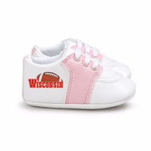 Wisconsin Football Pre-Walker Baby Shoes - Pink Trim