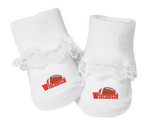 Wisconsin Football Baby Toe Booties with Lace