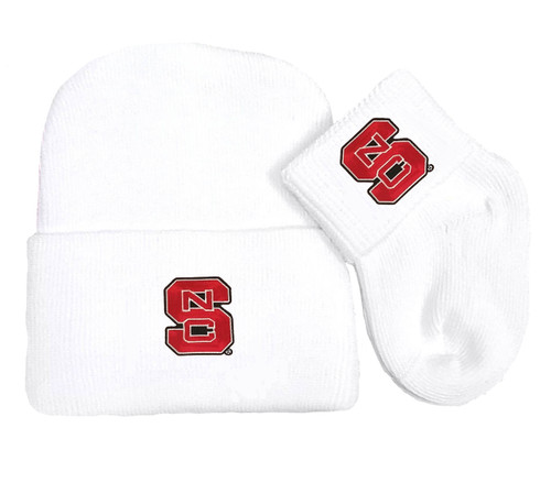 NC State Wolfpack Newborn Baby Knit Cap and Socks Set