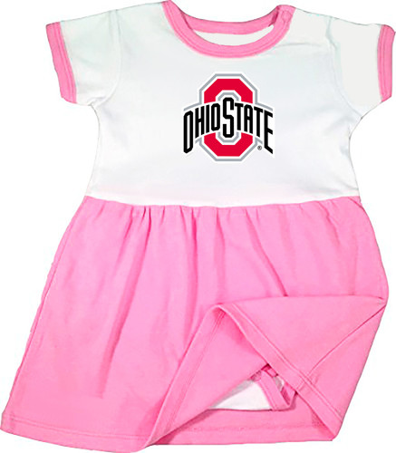 Ohio State Buckeyes Officially Licensed 100% Cotton Baby Bodysuit Dress - Pink