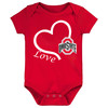Future Tailgater Ohio State Buckeyes Officially Licensed 100% Cotton Lap Shoulder Short Sleeve Love Heart Bodysuit 