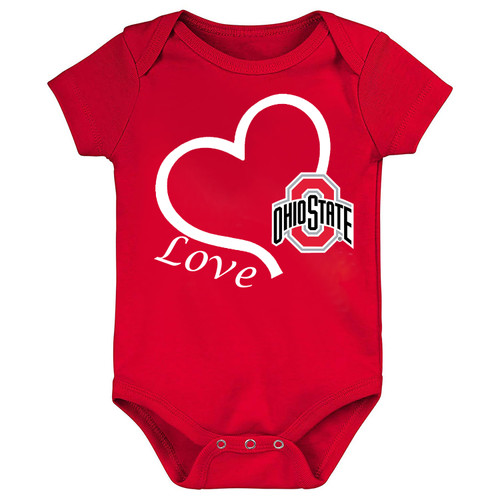Future Tailgater Ohio State Buckeyes Officially Licensed 100% Cotton Lap Shoulder Short Sleeve Love Heart Bodysuit 