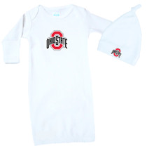 Ohio State Buckeyes Baby Layette Gown and Knotted Cap - White