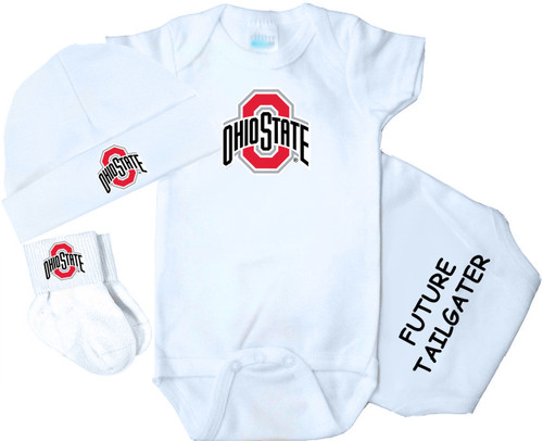 Ohio State Buckeyes Officially Licensed 100% Cotton 3 Piece Baby Clothing Set