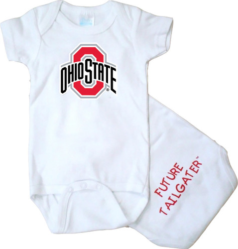 Future Tailgater Ohio State Buckeyes Officially Licensed 100% Cotton Lap Shoulder Short Sleeve FT Bodysuit
