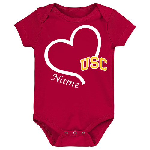 USC Trojans Southern California Officially Licensed Personalized Love Heart Baby Bodysuit