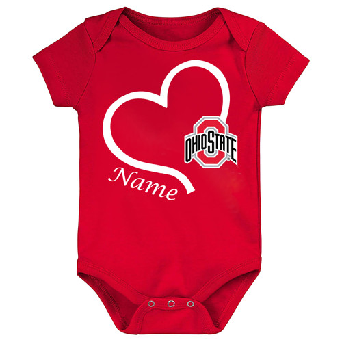 Ohio State Buckeyes Officially Licensed 100% Cotton Personalized Love Heart Baby Bodysuit