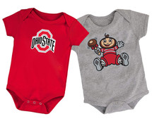 Ohio State Buckeyes Officially Licensed 100% Cotton Short Sleeve LOGO and Baby Brutus Bodysuits - 2 Pack 