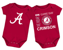 Alabama Crimson Tide Officially Licensed 100% Cotton LOGO Bodysuit and On Game Day Bodysuit - 2 Pack 