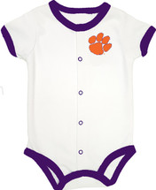 Future Tailgater Clemson Tigers Officially Licensed 100% Cotton Baby Romper 0-3 Months - Purple Trim