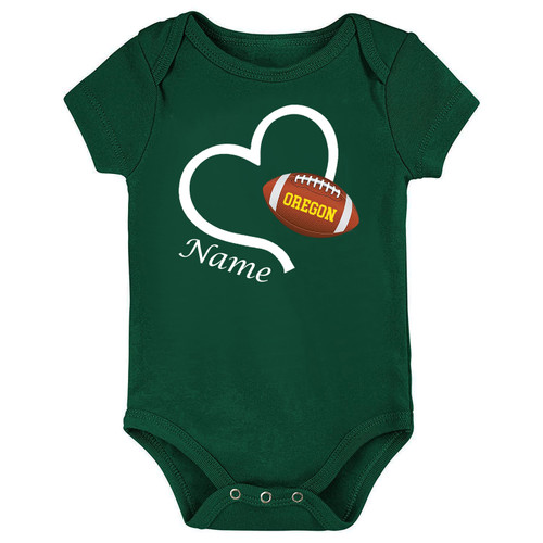 Personalized Football Love Heart Bodysuit for Oregon Fans 
