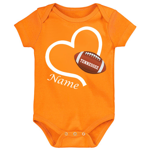 Tennessee Football Love Heart Personalized Baby Bodysuit