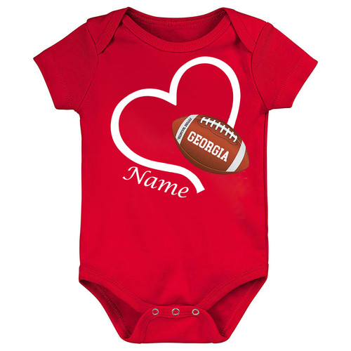 Football Love Heart Personalized Baby Bodysuit for Georgia Fans