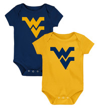 West Virginia Mountaineers Officially Licensed Baby Gold and Navy LOGO Bodysuits - 2 Pack