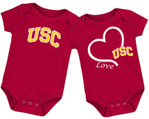 USC Trojans Southern Cal Officially Licensed Baby LOGO and Baby Love Heart Bodysuits - 2 Pack