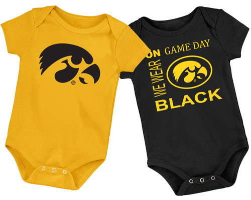 Iowa Hawkeyes Officially Licensed Baby LOGO and On Game Day Bodysuits - 2 Pack