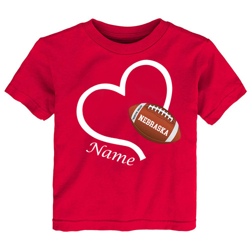 Nebraska Loves Football Personalized Heart Baby/Toddler T-Shirt 