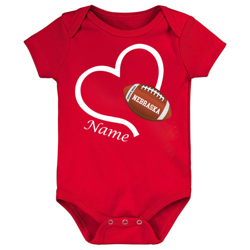 Nebraska Loves Football Heart Baby Bodysuit
