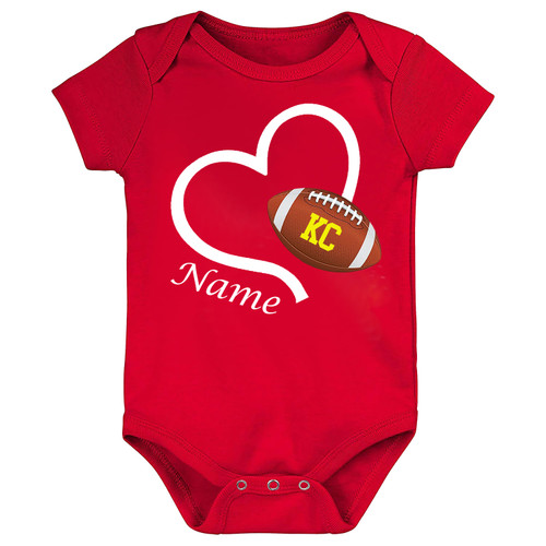Football Love Heart Personalized Baby Bodysuit for Kansas City fans
