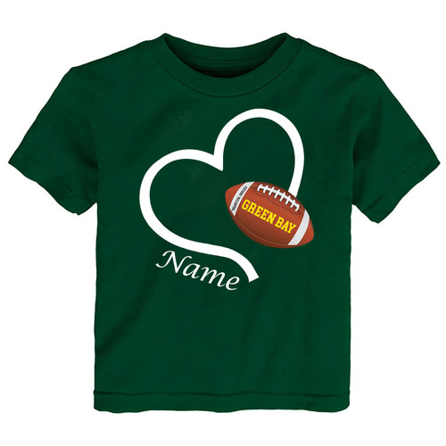Football Love Heart Personalized Baby/Toddler T-Shirt for Green Bay Fans
