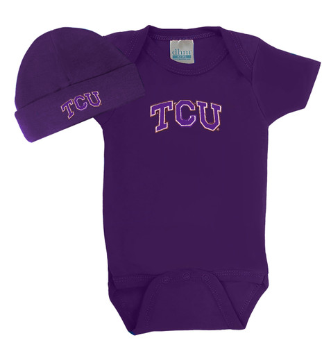 Texas Christian TCU Horned Frogs Baby Bodysuit and Cap Set