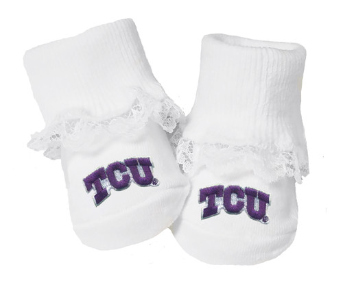 Texas Christian TCU Horned Frogs Baby Toe Booties with Lace