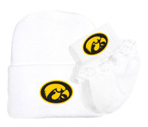 Iowa Hawkeyes Newborn Knit Cap and Socks with Lace Baby Set
