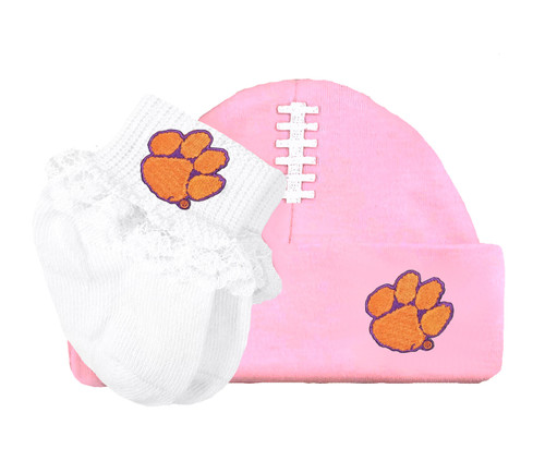 Clemson Tigers Baby Football Cap and Socks with Lace Set