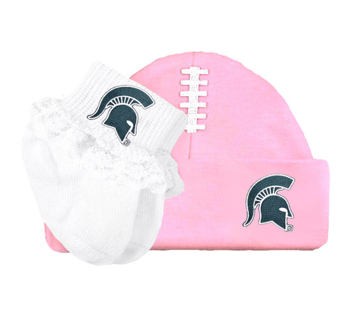 Michigan State Spartans Baby Football Cap and Socks with Lace Set
