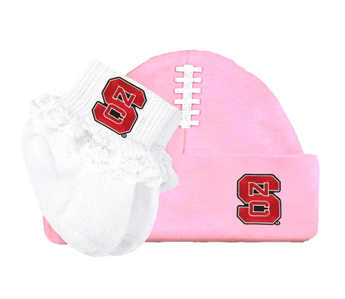 NC State Wolfpack Baby Football Cap and Socks with Lace Set