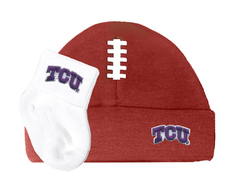 Texas Christian TCU Horned Frogs Baby Football Cap and Socks Set