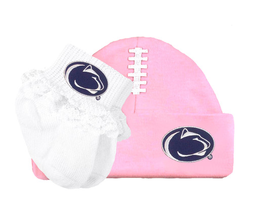 Penn State Nittany Lions Football Cap and Socks with Lace Baby Set