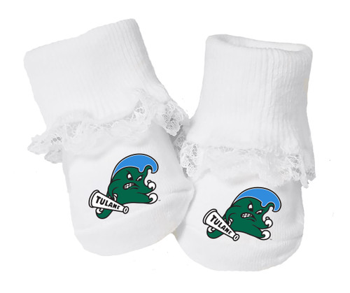 Tulane Green Wave Baby Toe Booties with Lace